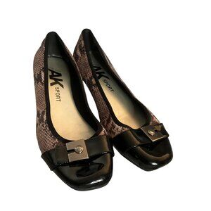 Anne Klein AK Sport Snake Print Slip-On Flats Patent square Toe & Buckle 9